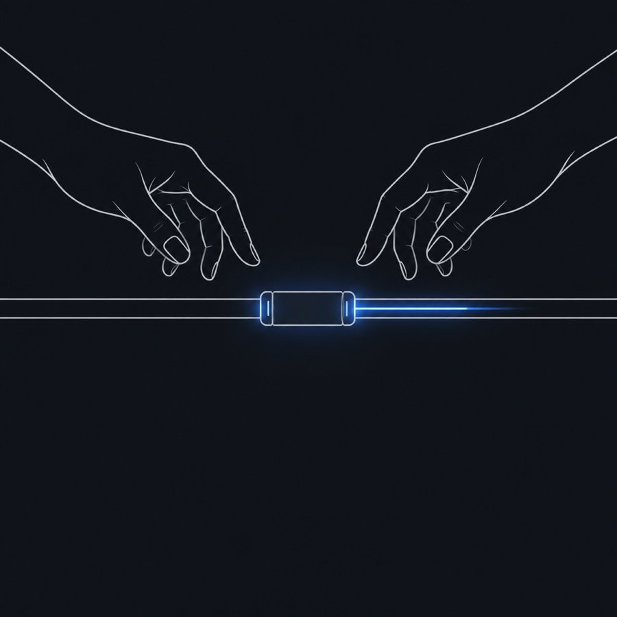 Illustration : deux mains reconnectent les deux bouts du câble avec un manchon.